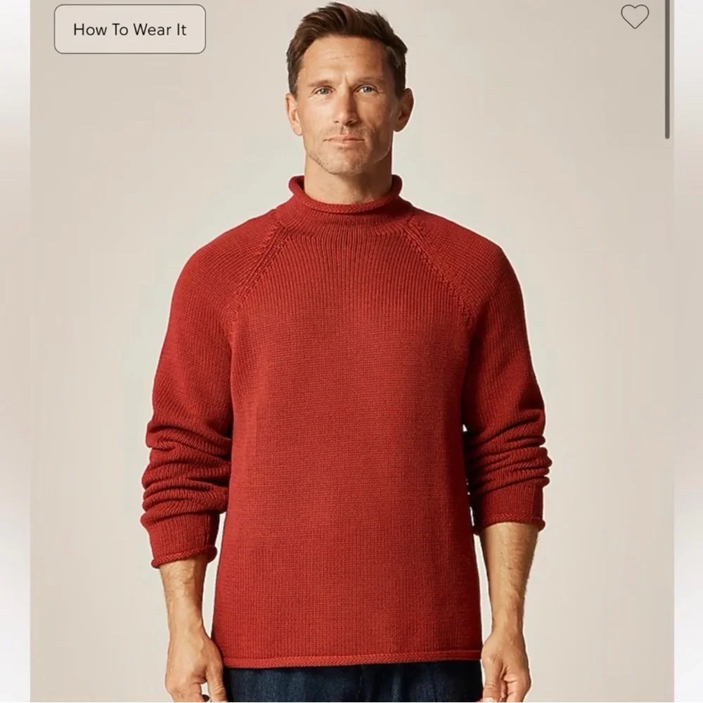 J.Crew 1988 Rollneck Sweater in Cotton in Red Ochre, Size Medium - Picture 2 of 9